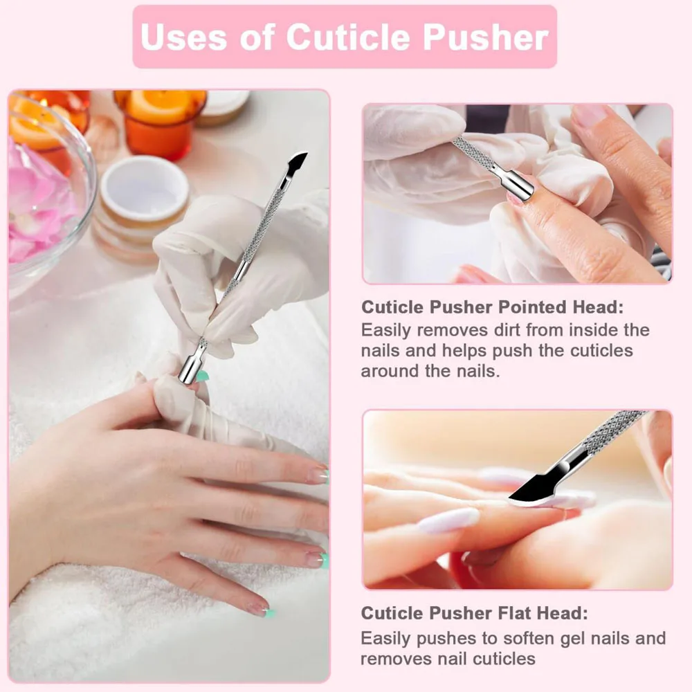 1/2 Stuks/Kit Tweekoppige Cuticle Nail Pusher Multifunctionele Schone Dode Huid Nail Tool Cuticle Pusher & Driehoek Schraper Nail Kits