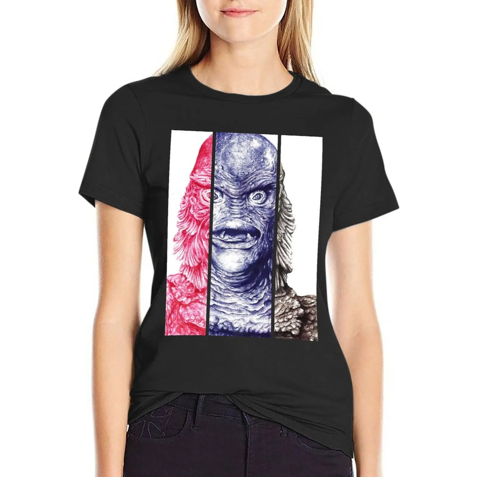 Creature From the Black Lagoon, A ball point pen portrait. T-Shirt Short sleeve tee summer tops t shirts for Womens