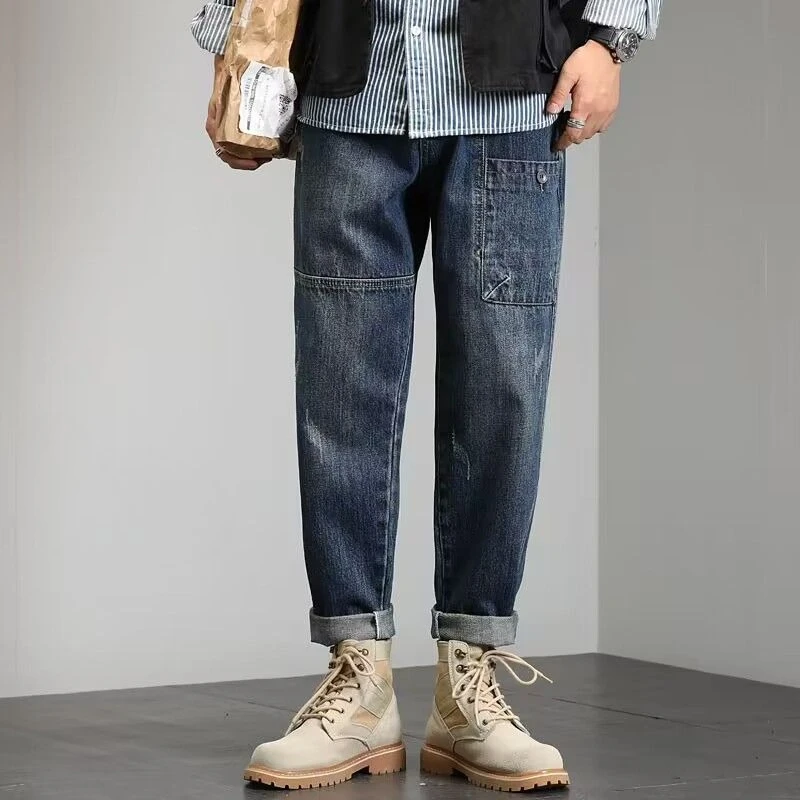 

Straight Loose Male Cowboy Pants Trousers Original Stacked Wide Leg Soft Harajuku Trend 2025 Y2k Vintage Xs Baggy Men's Jeans