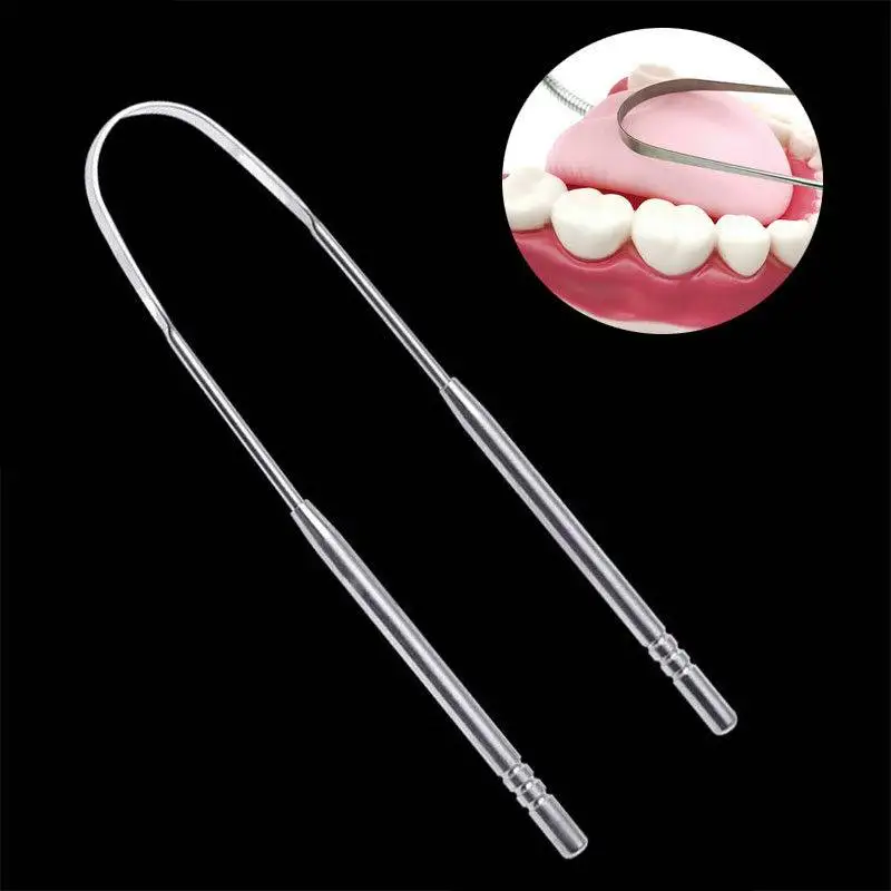 1pcs Stainless Steel Tongue Scraper Cleaner Fresh Breath Cleaning Coated Tongue Toothbrush Oral Hygiene Care Tool Dental Product