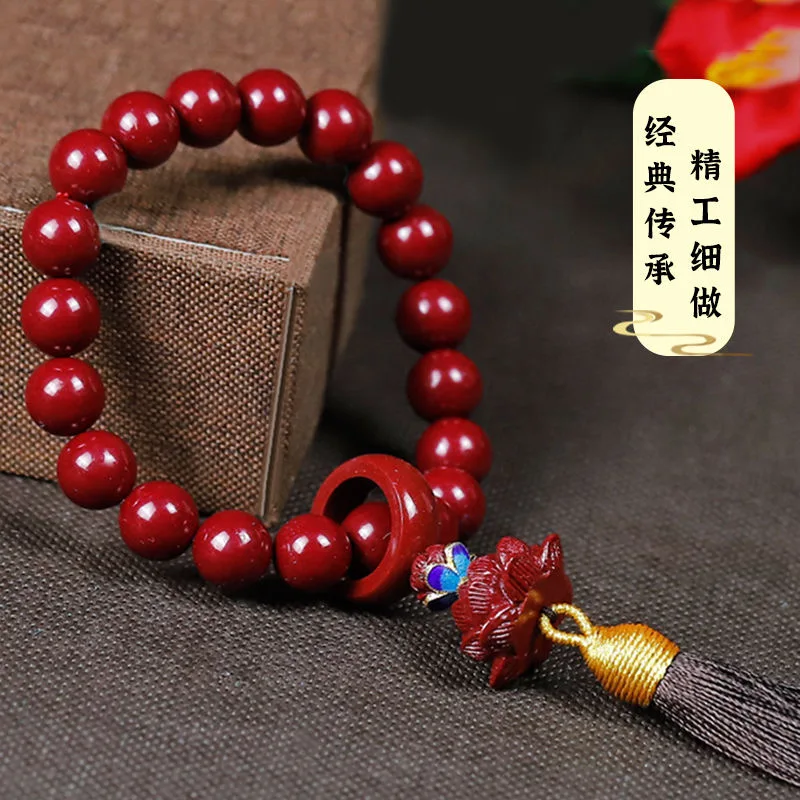 

Natural Red Organic Cinnabar Jades Lotus Flower Hold Bracelets Men Women Genuine Cinnabrite Crystal Buddhist Rosary Bracelets