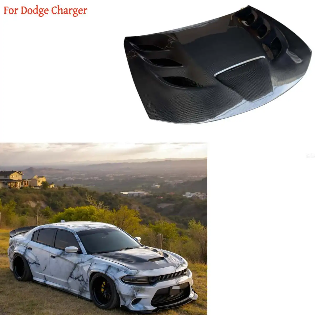 Carbon Fiber Hood for Dodge Charger 2015-2023 Modified MBJ Style Engine Hood for Dodge Replacement.