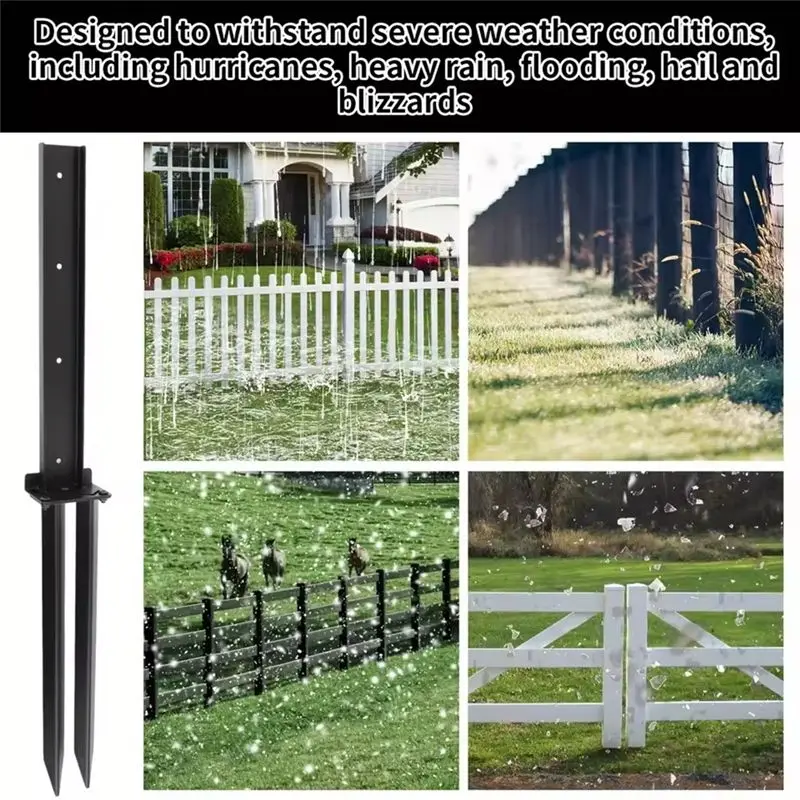 Heavy Duty Steel Fence Post Repair Kit - Anchor Brackets & Ground Spike For Fixing Tilted/Broken Wooden Fence Posts