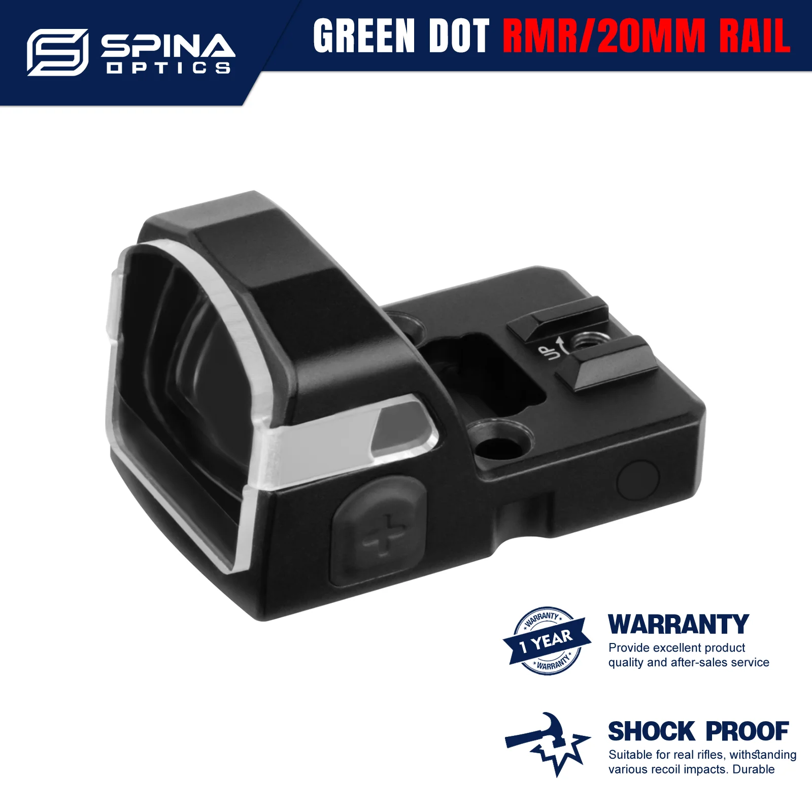 

SPINA OPTICS 1x17x24 Green Dot Sight With Glass Protective Cover RMR Footprints Red Dot 9MM 12GA 20mm Picatinny Glock17/19/43