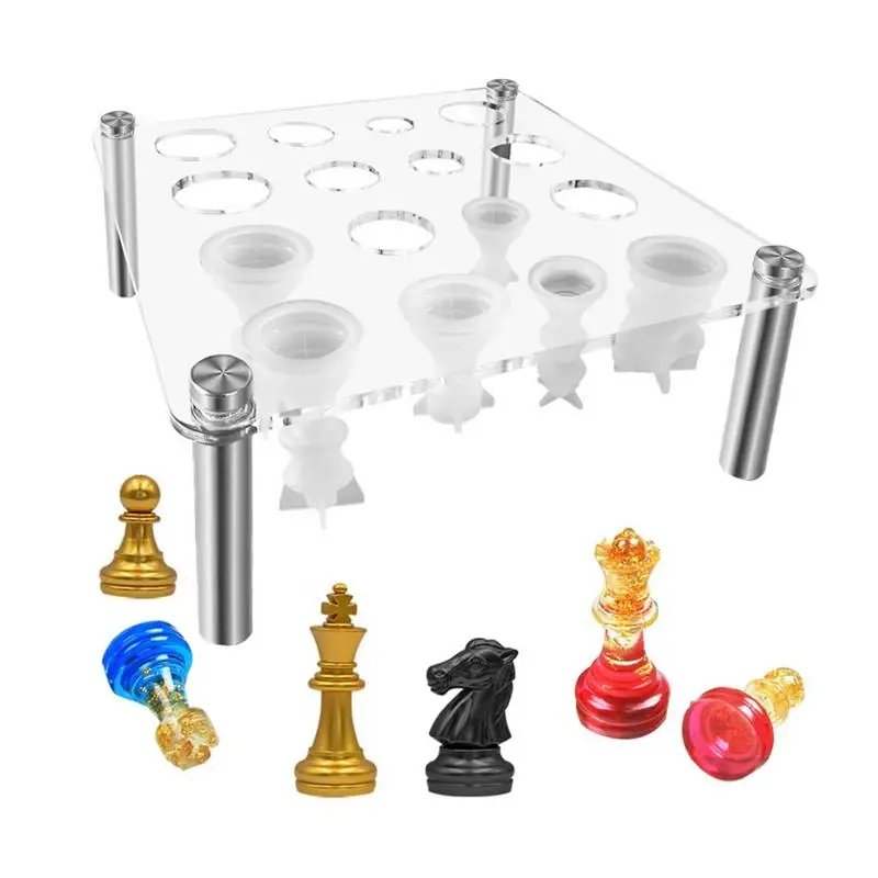 Chess Set Checkers Board Acrylic Resin Mold 3D Chess Crystal Casting Molds For DIIY Art Crafts Making Family Party Board Games