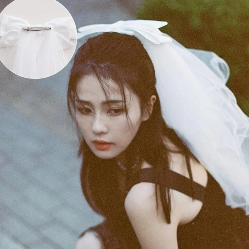 

Bridal French Style Veil Super Fairy Short Wedding Accessories Photo Registration Bowknot Puffy Hair Accessory Velos De Novia