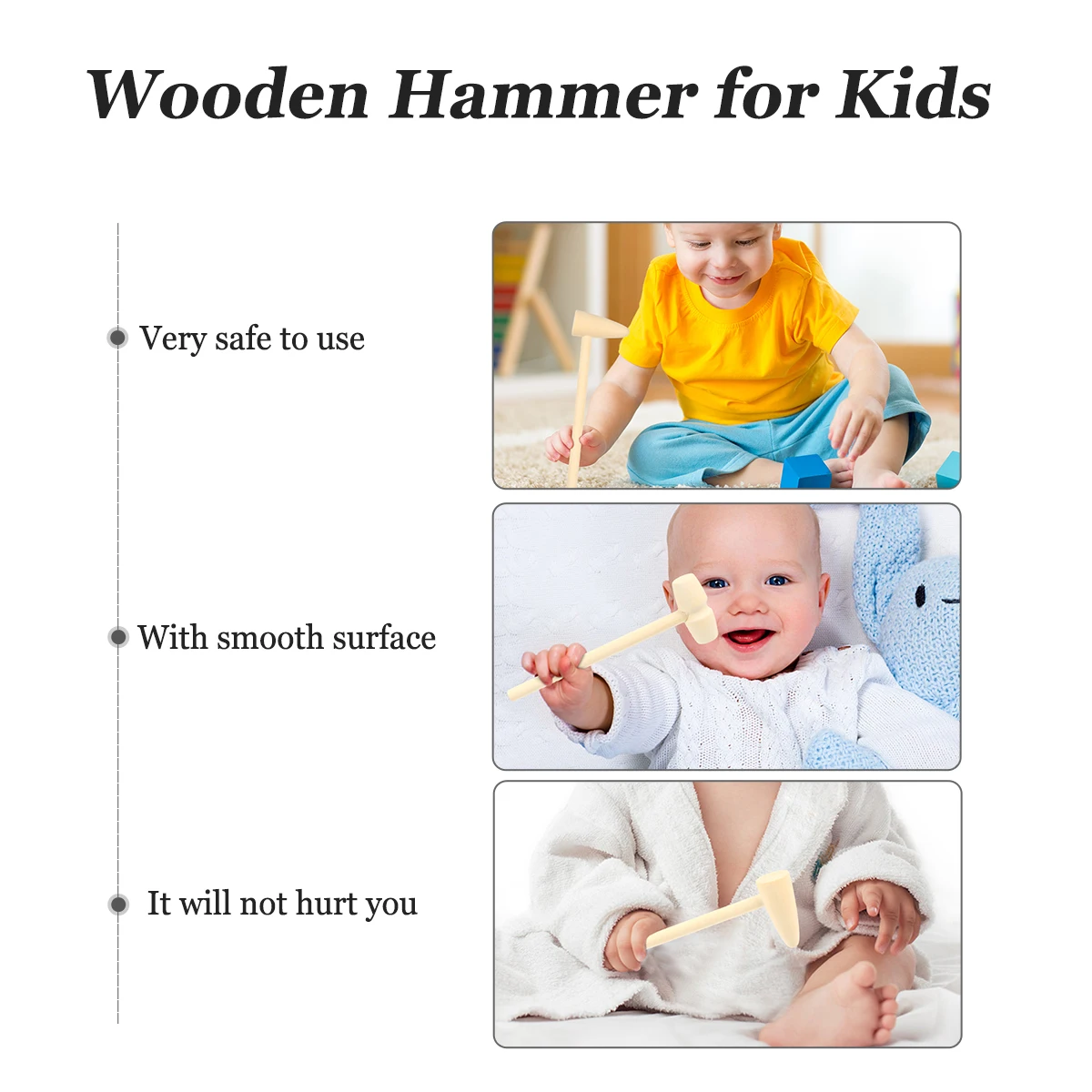 

15pcs Wooden Hammer For Kids Wood Hammer Children Hammers Small Hammers Hand Eye Coordination Tool Polished Surface Safe