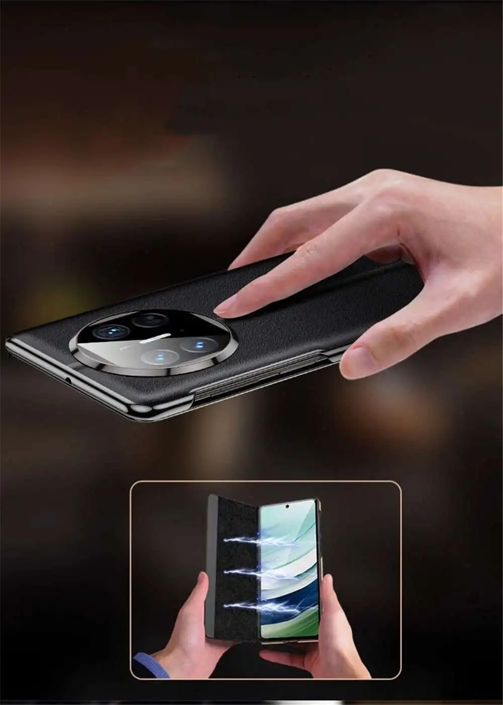 Funda con tapa magnética de cuero genuino para Huawei Mate X5/X3, cubierta con soporte para ventana inteligente