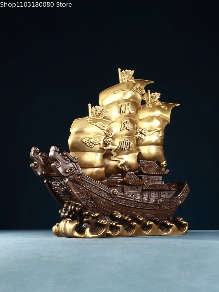 56cm Brass Copper Be plain sailing Yi fan feng shun statue Large size Office living room decoration