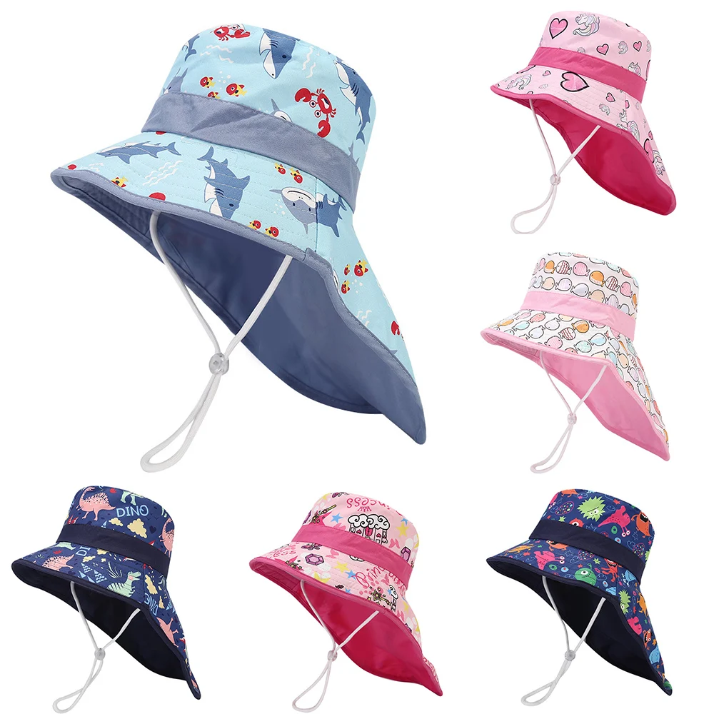 New Summer Baby Bucket Hat for Boys Girls Cartoon Children\'s Fisherman Hat Autumn Panama Kids Wide Brim Beach Shawl Sun Hat