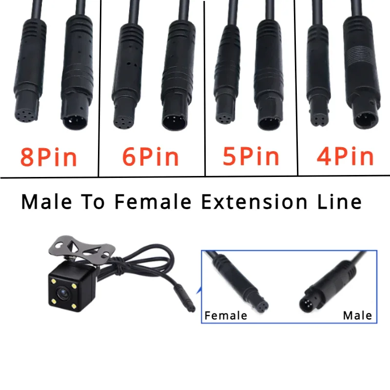 

4/5/6/8 Pin Male to Female Connector Reversing Camera Extension Cord Wire 4P 5P 6P 8P Car Video Connection Cable 1m/2m