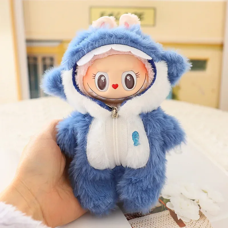 17cm 라부부 옷 귀여운 미니 플러시 인형 의상 액세서리 블루 샤크 점프수트 눈사람 옷 V1v2 인형 소녀 어린이 선물