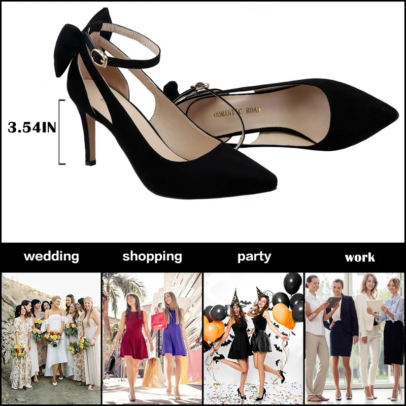 Loslandifen Women Pumps Pointed Toe Ankle Strap Sandals Slingback Pumps Bow High Heels Kitten Heel Party Red Wedding Dress Shoes