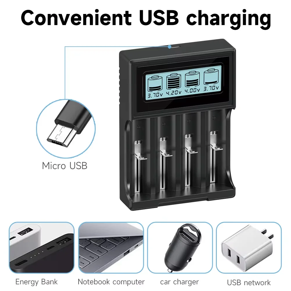 CITYORK 3.7V 18650 2400mAh Rechargeable Battery With 4-Slots LCD Battery Charger For 3.7V 18650/16340/14500 Battery