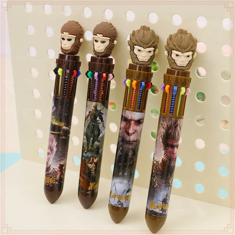 12 Pcs Wholesale Cute Black Wukong Monkey King 10 Colors Ballpoint Pens for School Supplies and Writing Tools