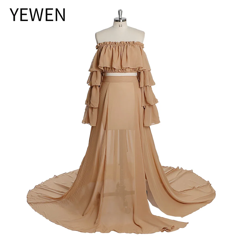 Shoulderless Chiffon 2 Piece Set Evening Dress Boho beach Party Dresses YW231003