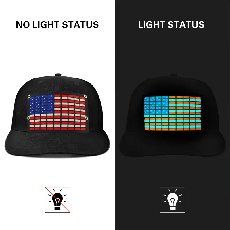 LED Voice-activated American Flag Baseball Cap Women Men Outdoor Sport Wear Nightclub DJ Hip Hop Dance Party Accessories 2024