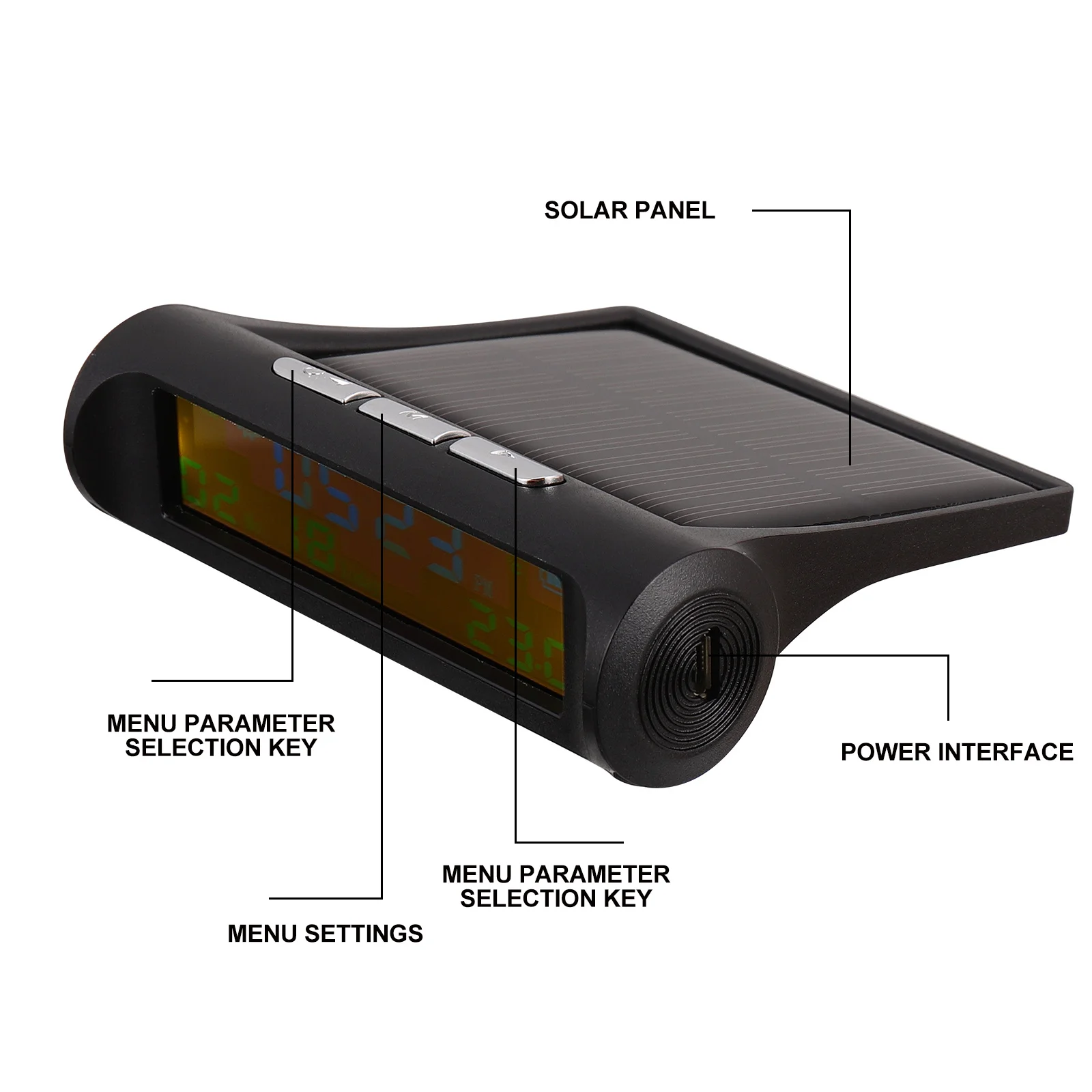 

Solar Car Clock Auto Digital Watch Car Thermometer Calendar Large Screen Driving Electronic Clock Waterproof Durable