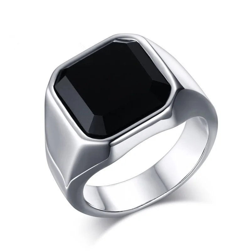 BOCAI New S925 Silver Jewelry Inlaid With Natural Onyx Square Men\'s Ring Fashionable and Grand Birthday Gift