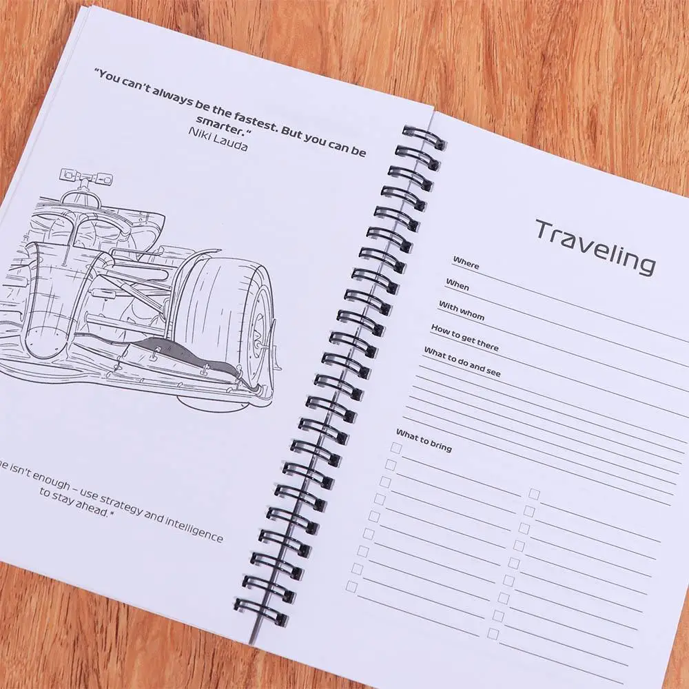 Coil Book F1 2025 Planner and Calendar Knowledge Timetable Racing Planning Book Flexible Portable F1 Racing Hobby Book F1 Fans