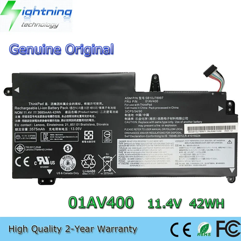 New  Original 01AV400 11.4V 42Wh Laptop Battery for Lenovo ThinkPad New S2 2018 13 Chromebook 01AV401 01AV436 etc.