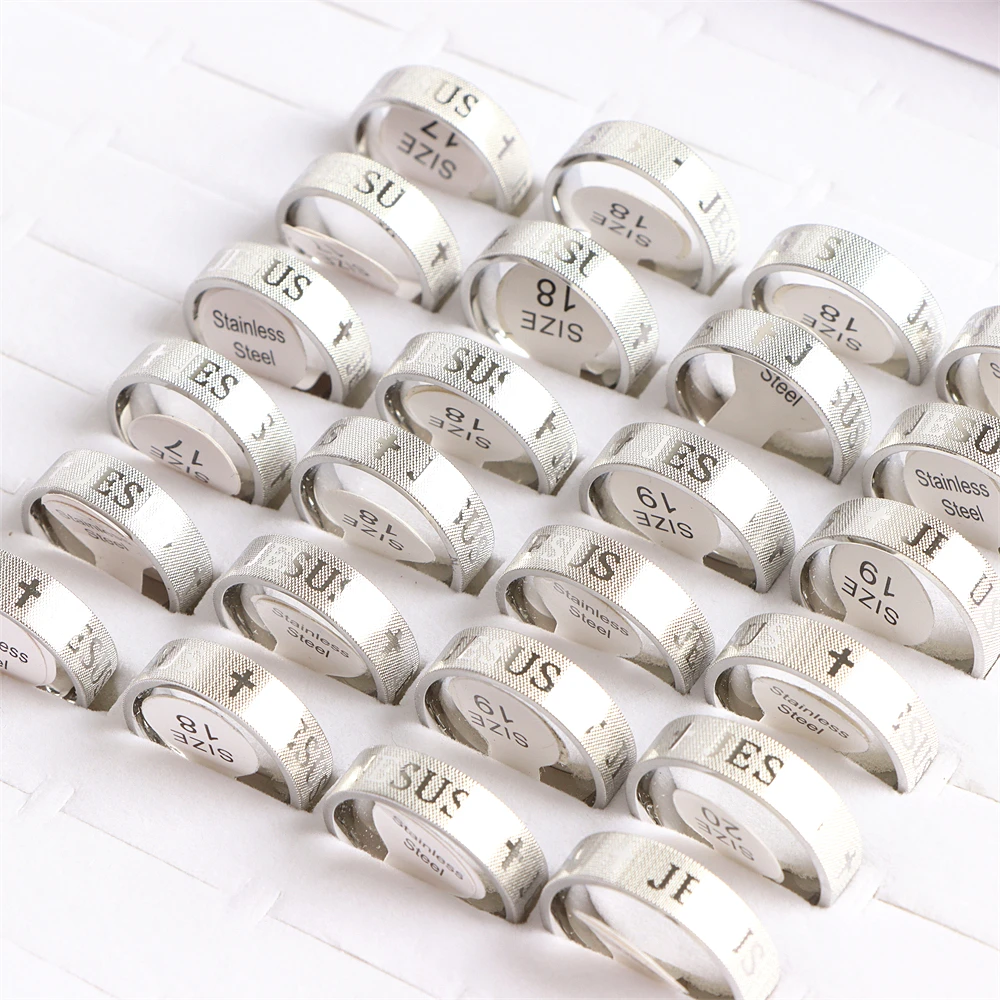 10/20Pcs/Lot Forever Love Jesus Polished Inside Stainless Steel Ring Jewelry For Women Men Pray Drip Oil Rotating Spinner Gift
