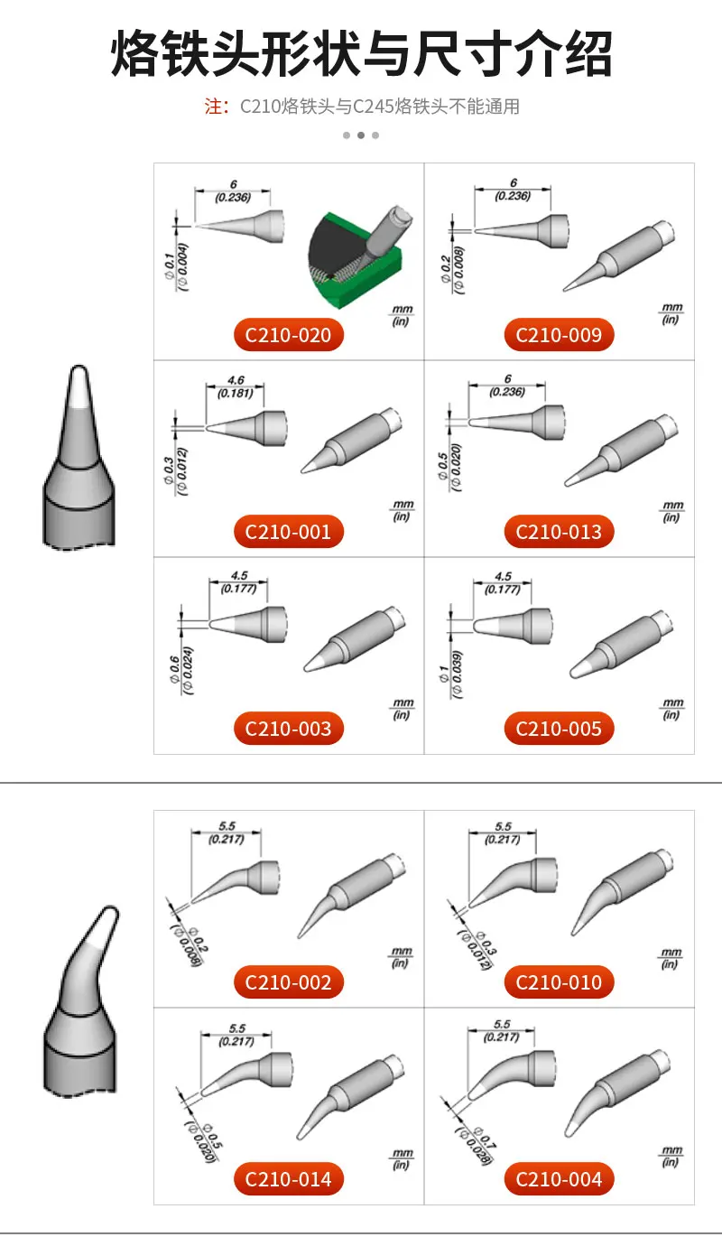 Imagem -02 - Pontas de Ferro de Solda Compatível para Jbc Sugon Aifen Estação de Solda Ferro de Solda Handle T210 028 001 014 C210