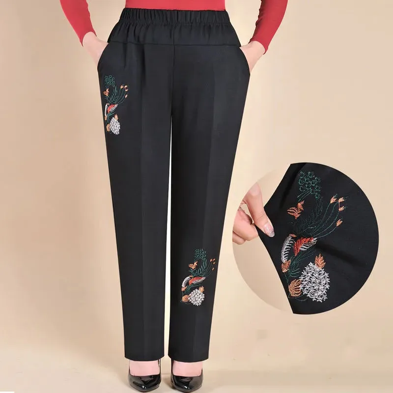 Large Size 7XL 8XL Embroider Mother's Pants Looes Middle-aged Women's Spring Autumn Winter Trousers Grandmother Pants Female 8XL