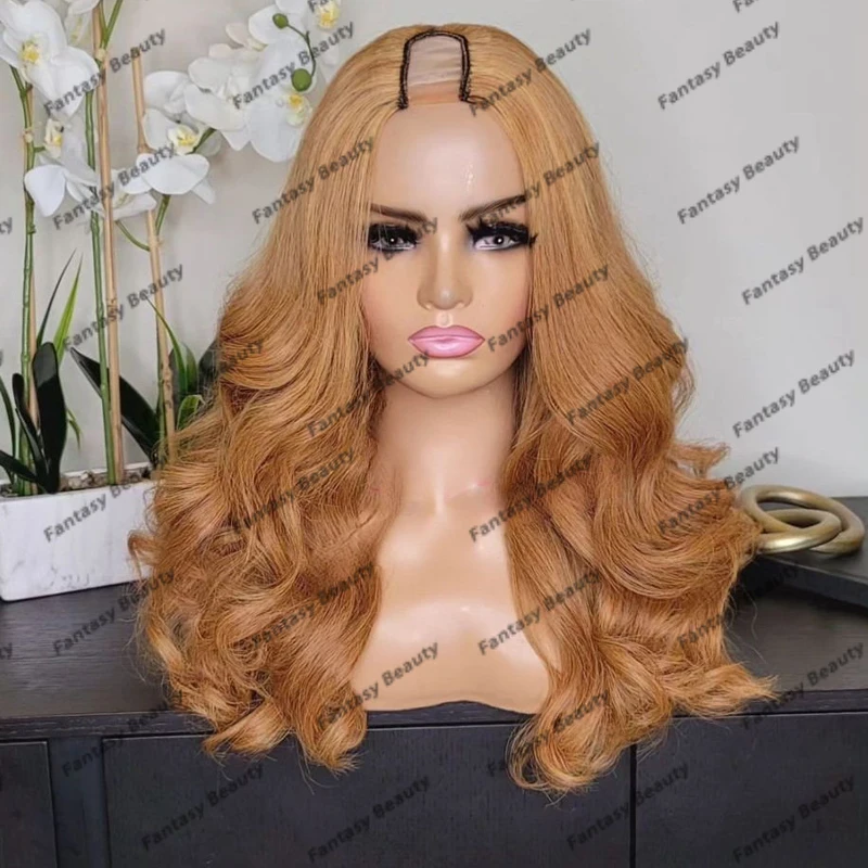 Caramel Brown Loose Wave 100% Remy Human Hair 1x4 Size Full Machine Made U Part Wigs for Black Wome Adjustable V Part Wigs