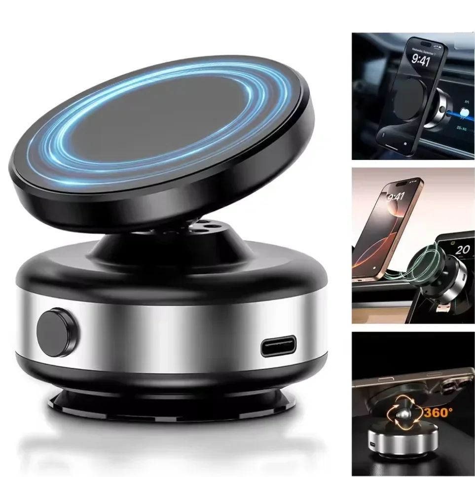 

2026 Electric Suction Cup Desktop Phone Stand Vacuum Magnetic Phone Holder 360°Rotated Car Bracket For Iphone17 16 Samsung
