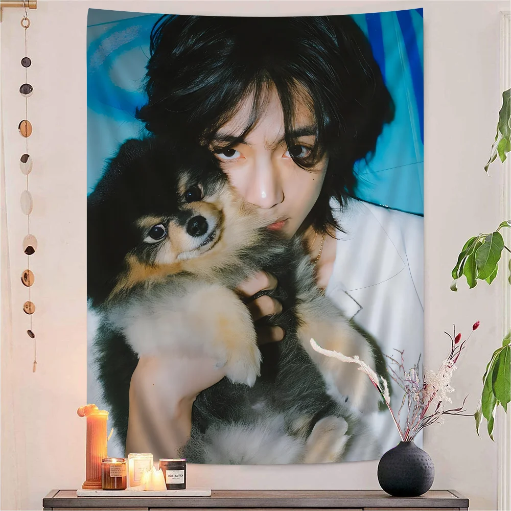 Singer Kpop Kim Tae Hyung V Layover Hanging Bohemian Tapestry Home Decoration Hippie Bohemian Decoration Divination Home Decor