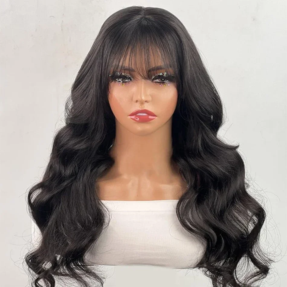 Lafino 30 Inch Lace Without Front Wig Human Hair Loose Body Wave Wig With Bangs Body Wave Wigs Full Machine Black Wig For Women