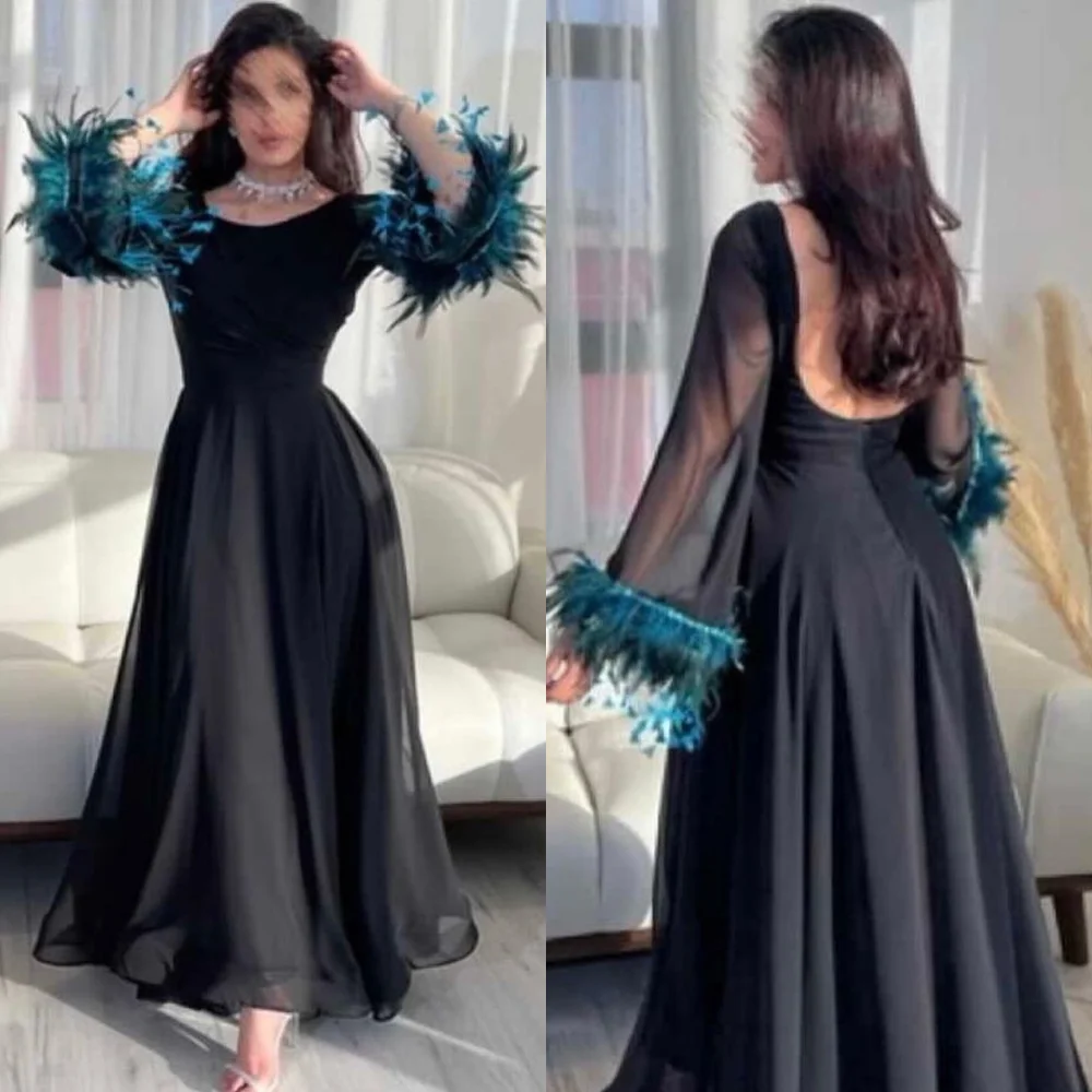 

Jiayigong Jersey Feather Wedding Party A-line Scoop Neck Bespoke Occasion Gown Midi Dresses Saudi Arabia