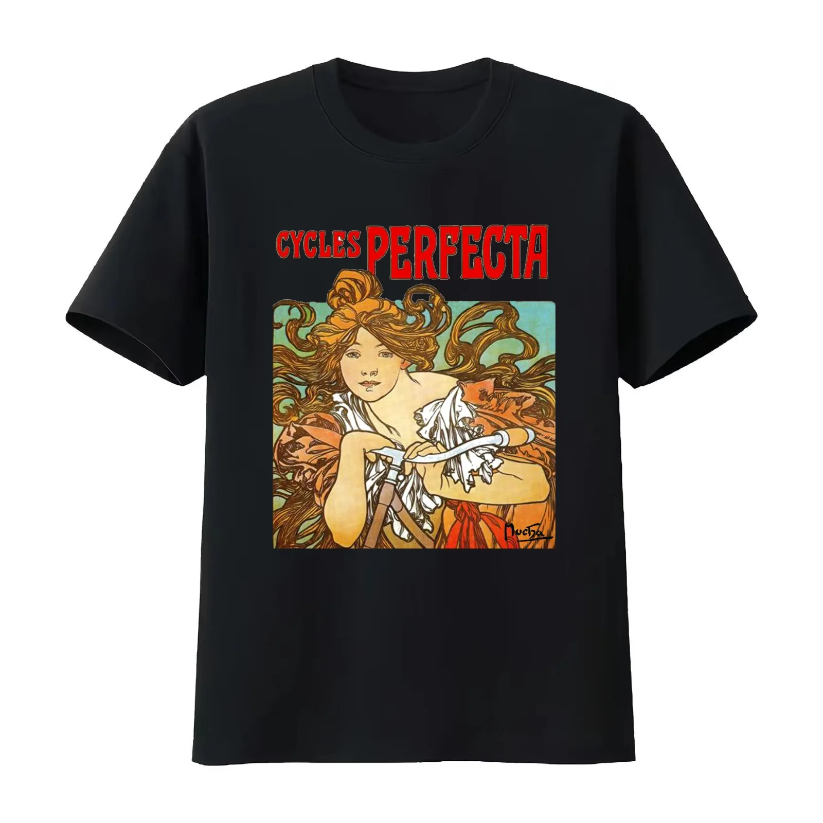 Mucha - Cycles Perfecta T-Shirt Summer Casual Cotton Tee Oversized Streetwear Tops Vintage Graphic Print Unisex Men Women