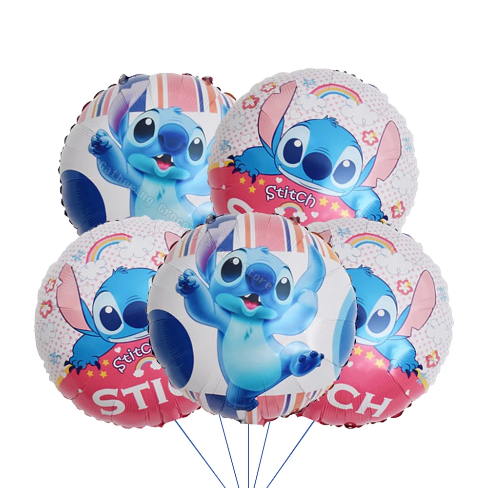 5Pcs Lilo&Stitch 18in Round Ballon Set Party Supplies Kid Birthday DIY Party Decoration Foil Inflate  Helium Globos Scene Layout