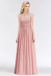 Dusty Pink Lace Chiffon Long Evening Dresses Women A-line Sleeveless Bridesmaid Formal Wedding Party Prom Gowns Robe De Soiree