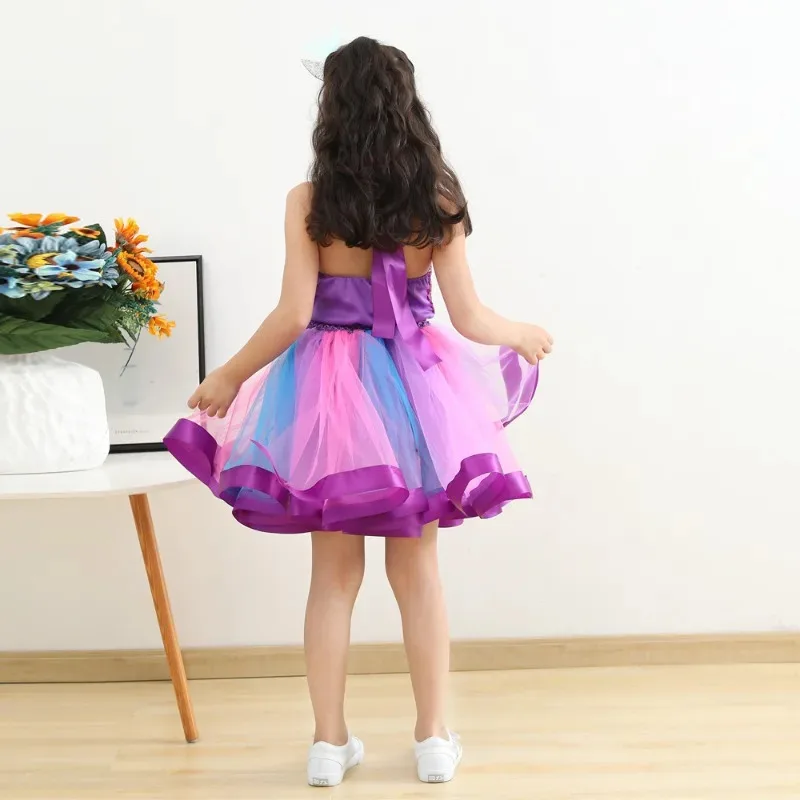 New Children Mermaid Dress Girls Halloween Princess Party Dress Up Tulle Mesh Rainbow Tutu Skirt Fish Scale Sequin Outfits