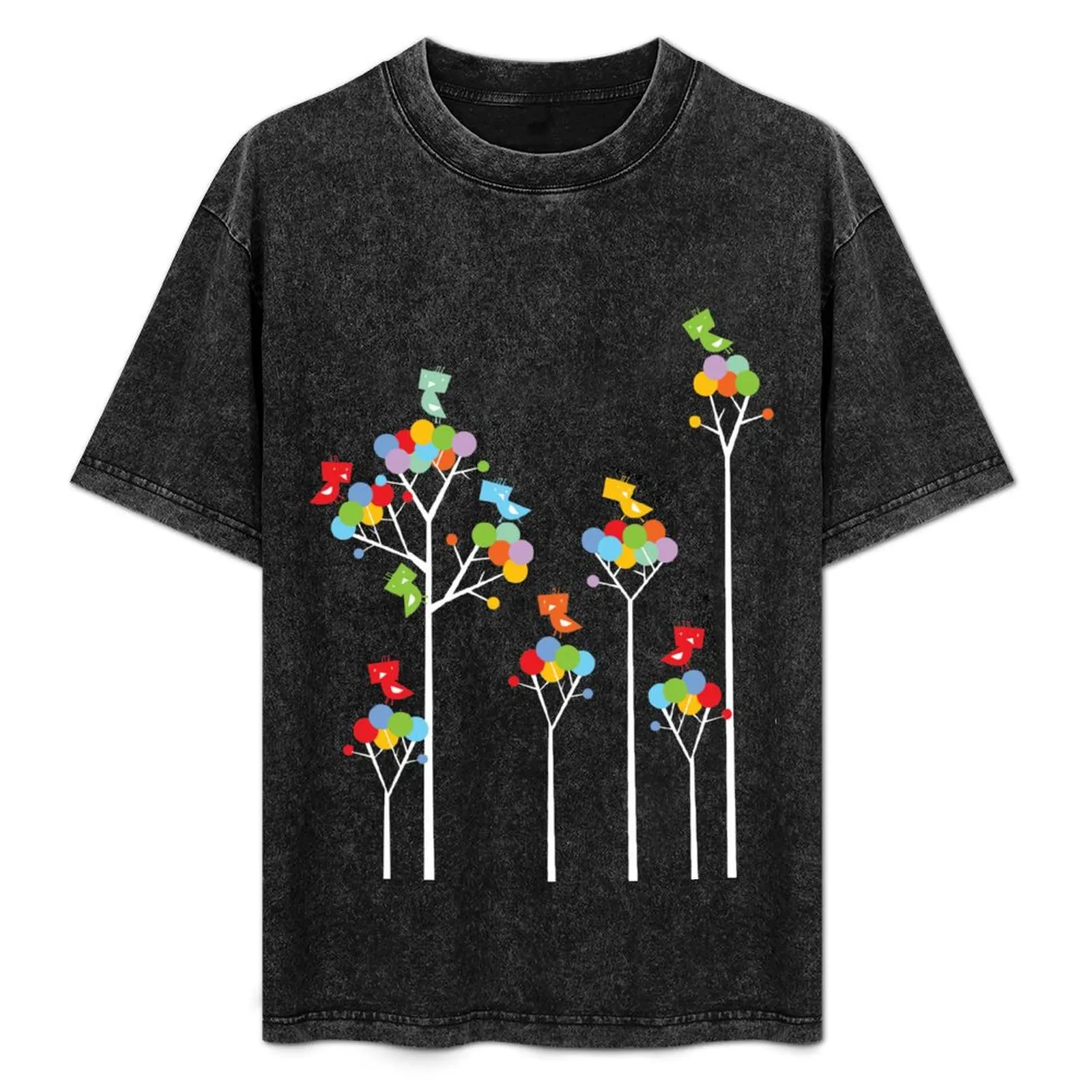 Colorful Whimsical Tweet Birds On White Branches Of Dotted Trees ? fatfatin T-Shirt affliction shirts tee shirts for men