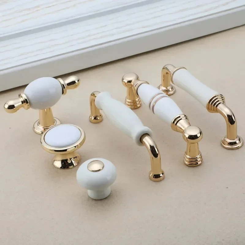 European Style White Porcelain Cabinet Knobs Handles Kitchen Drawer Handles Door Knob Furniture Pull for Kitchen Cabinet Knob