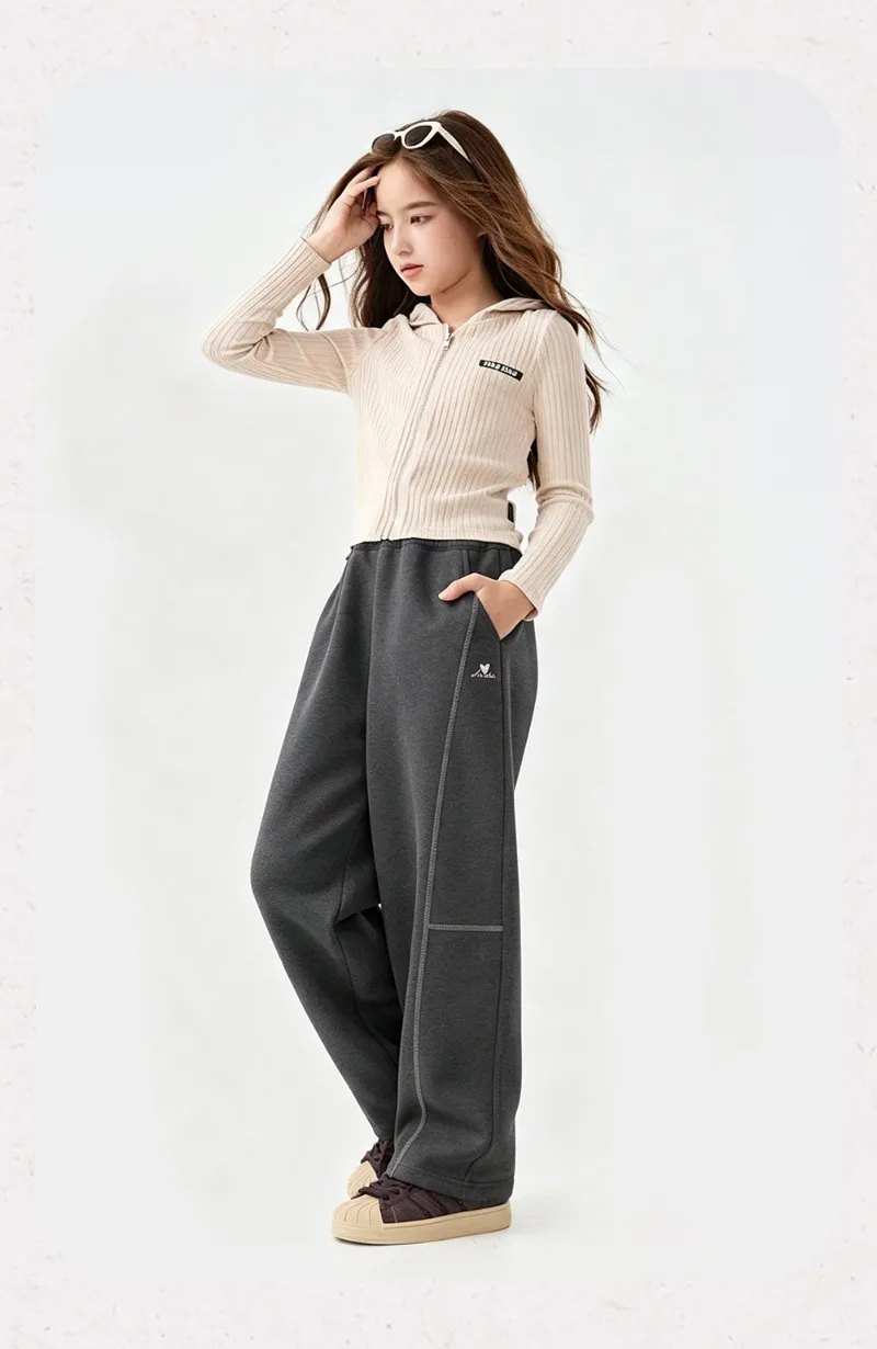 UNITIM 2026 Herbst 4-16 Jahre Mädchen Sporthose Lose Kinder Mädchen Gerade Hose Elastischer Bund Junge Teenager Mädchen Jogginghose – Detail 15