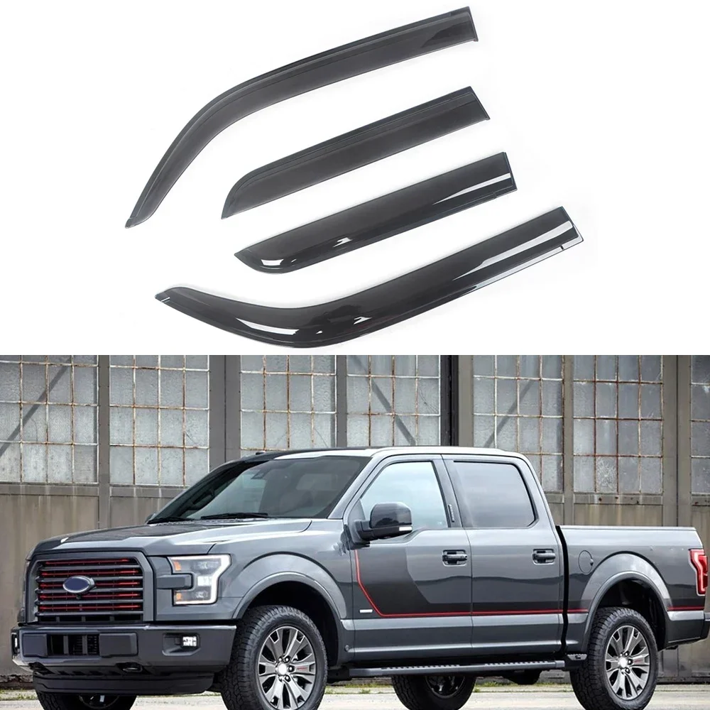 For Ford F-150 1997-2021 Auto Side Window Wind Deflectors Visors Black Rain Guard Door Visor Vent Shades Dark Smoke Ventvisor