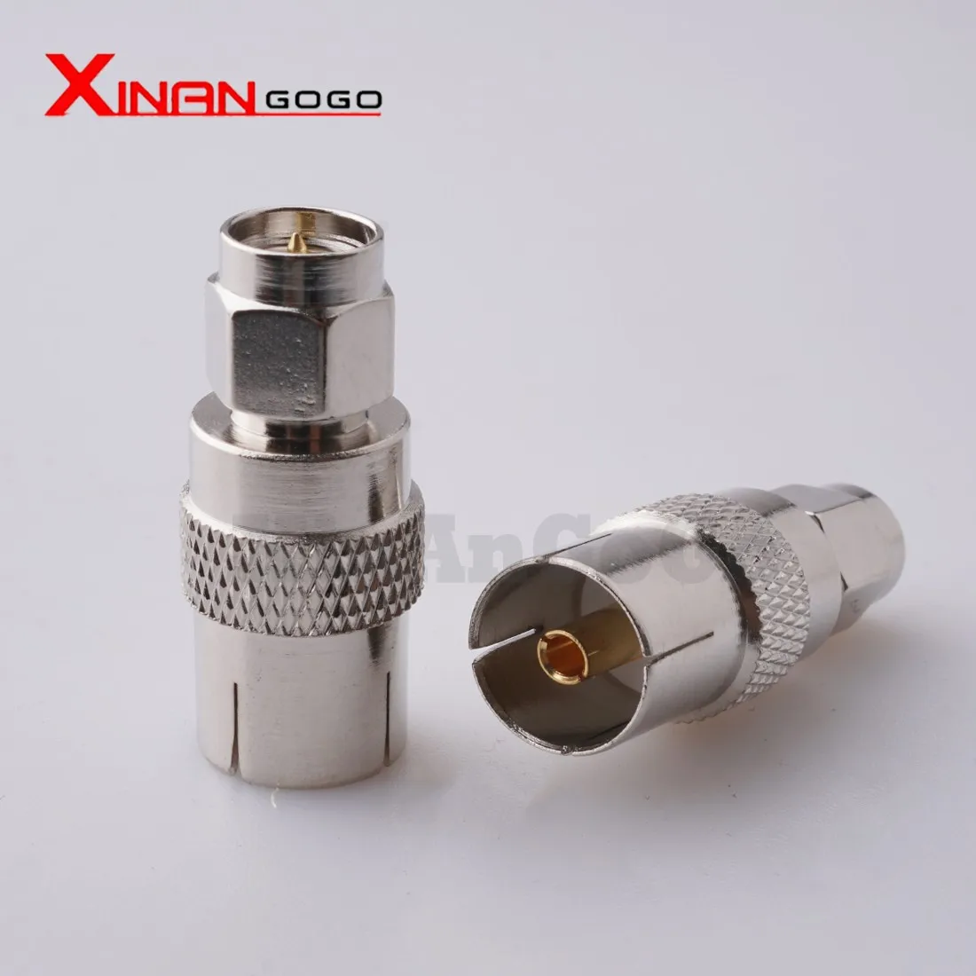 Xinangogo Coaxial Adapter SMA Male Plug to IEC TV Female Jack Straight Connector Nickel plated For TV Antenna