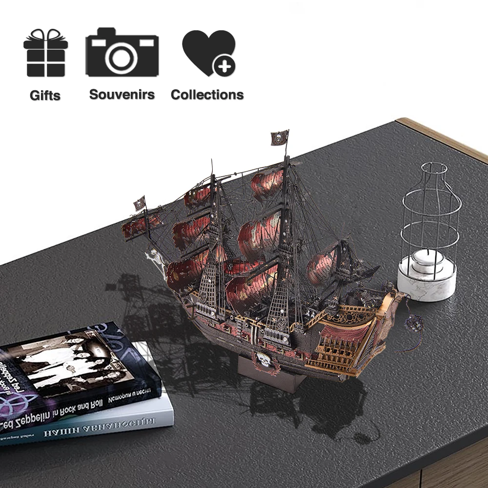 Piececool 3D Puzzles The Queen Anne\'s Revenge Pirate Ship Metal Model Building Blocks 3D Boat Jigsaw for Adult Birthday Gift