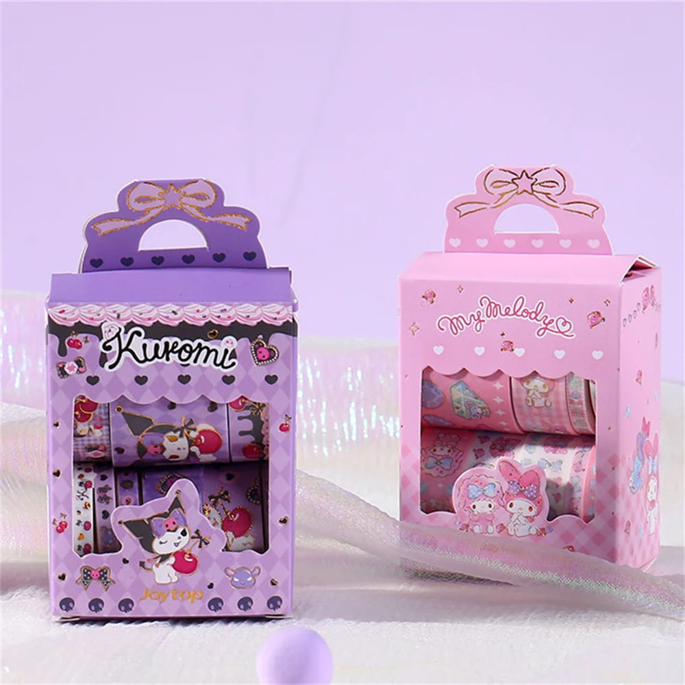 1Box Sanrio Kuromi Hello Kitty Stickers Roll Hand Made Accessories Tape Paper Glue Gift Melody Gold Stamping Sticker