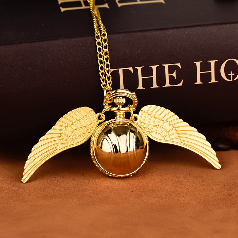 Luxury Little Cute Golden Wings Ball Pumpkin Pocket Watch Exquisite Best Gift Pendant Clock for Mlae Kids Relogio Saati