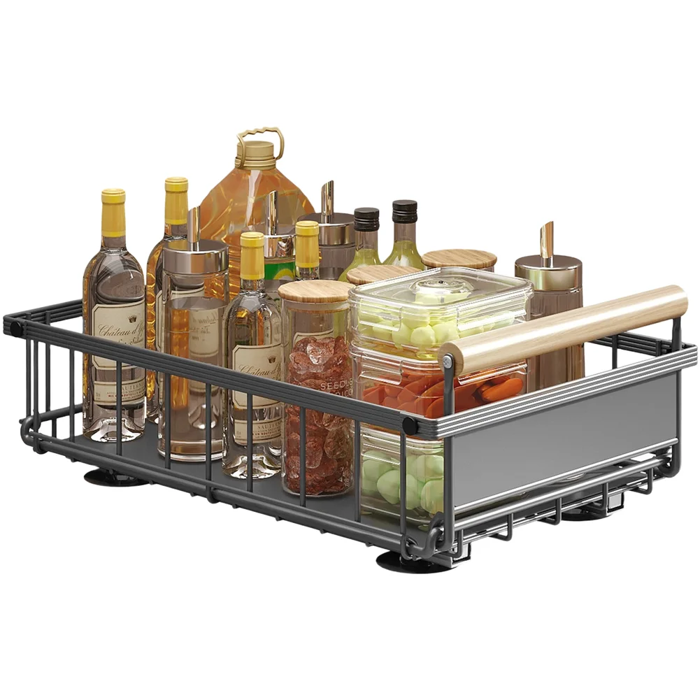 Foldable Shelf Under Sink Organizer Kitchen Storage 26*39.5*19cm Pull Out Shelf Space-saving Collapsible Structure