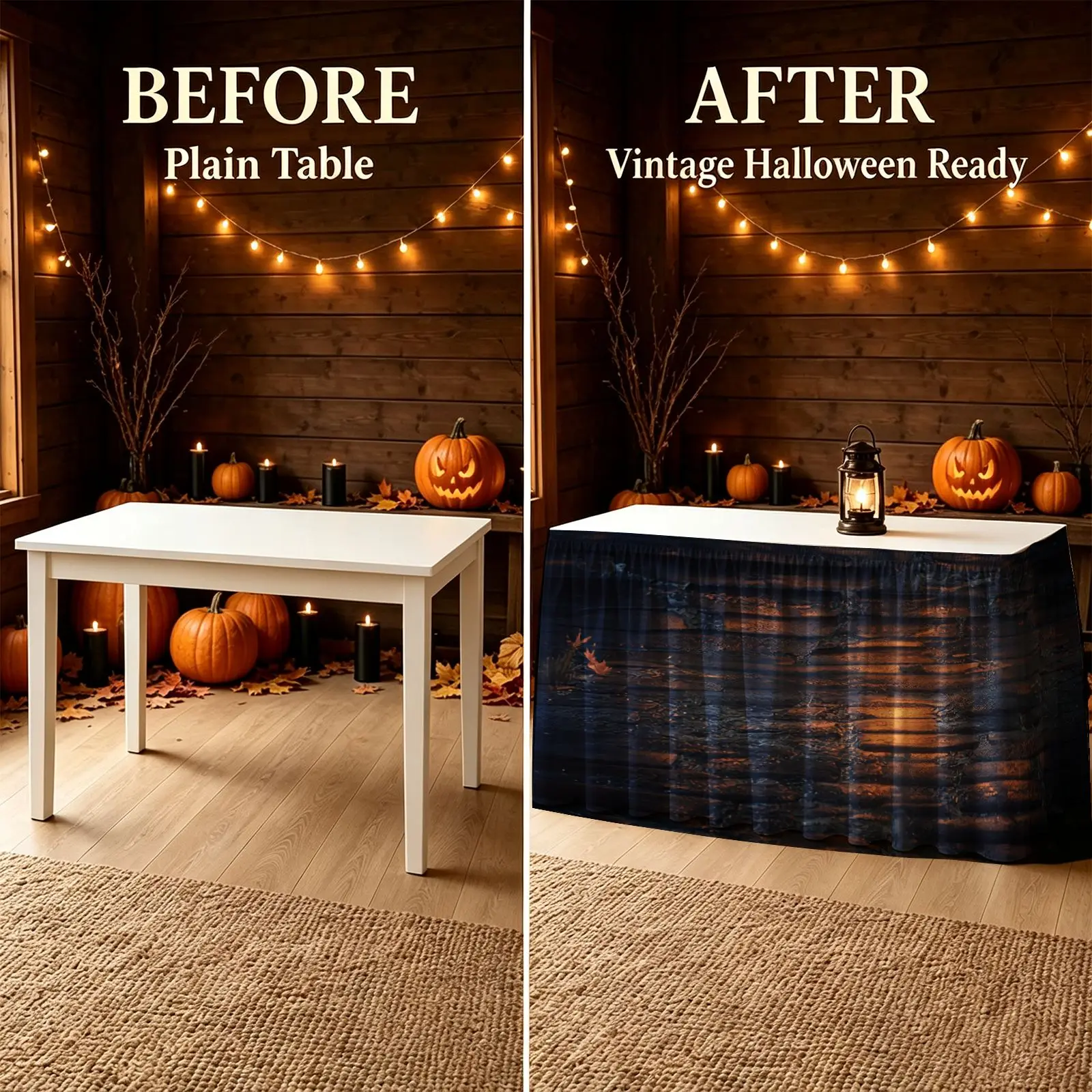 Halloween, Christmas, party tablecloth, horror table skirt, 1-piece set, dark wood grain pattern print