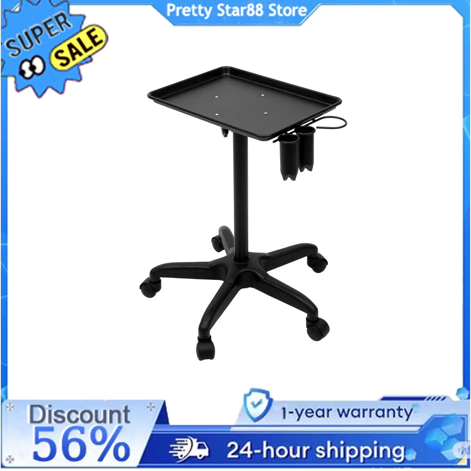 SPA Rolling Cart Professional Aluminum Salon Medical Tattoo Mobile Trolley Hair Instrument Service Tray Black/Silver