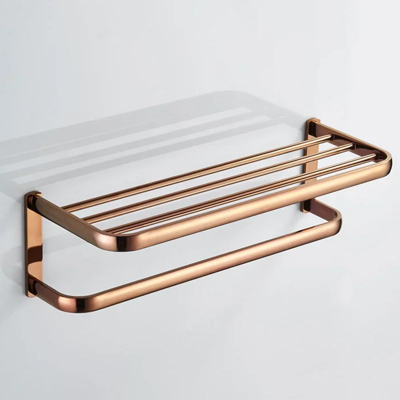 Brass Towel Racks Electroplating Rose Gold Towel Bar Bath Towel Rack Perforated Installation Bathroom Decorative Accessories