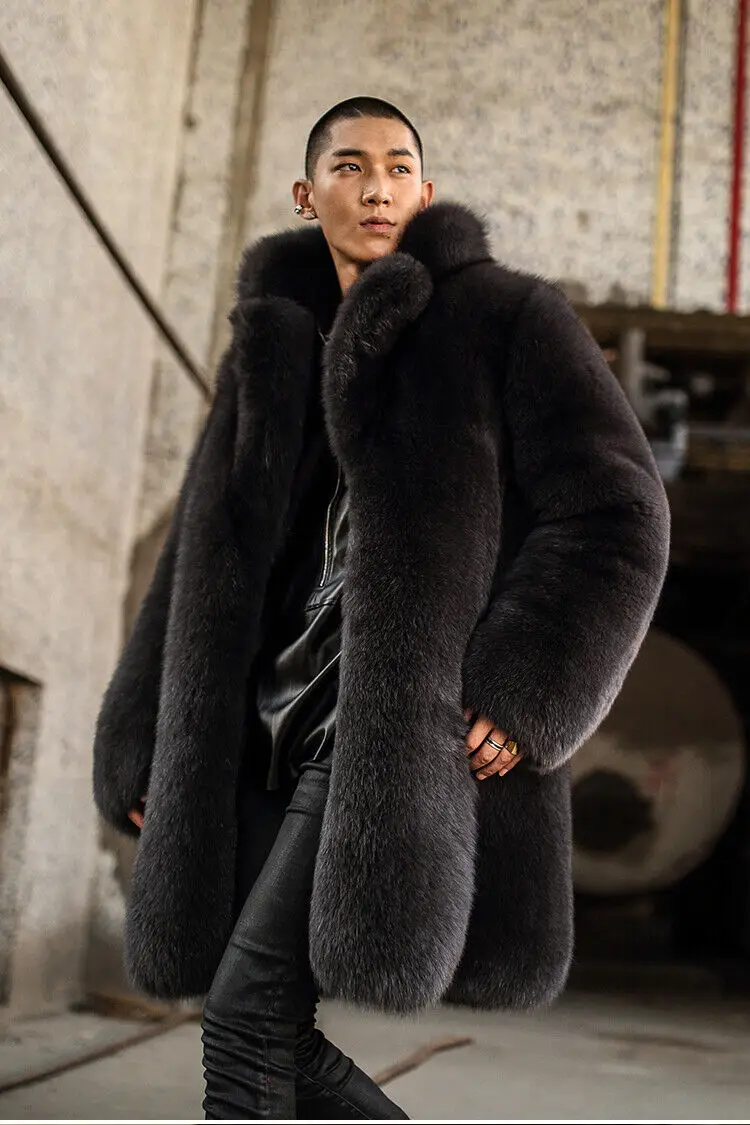 Luxury Men Real Fox Fur Coat Outwear Winter Genuine Fur Plus Size Warm Jacket Fashion Solid Natural Fox Fur Thick Overcoat